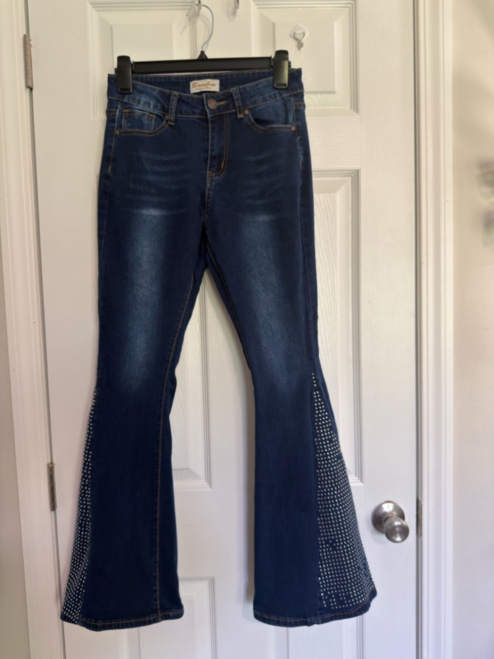 Bamboo Women Flared Studded Blue Denim Jeans Medium Wash Size 7 or size 24-25